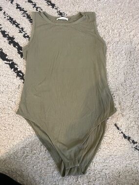 Olive Ribbed Sleeveless Bodysuit